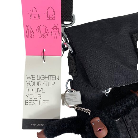 NWT $109 KIPLING Eleva Black Nylon Tote Messenger Shoulder Crossbody Bag - Picture 2 of 10